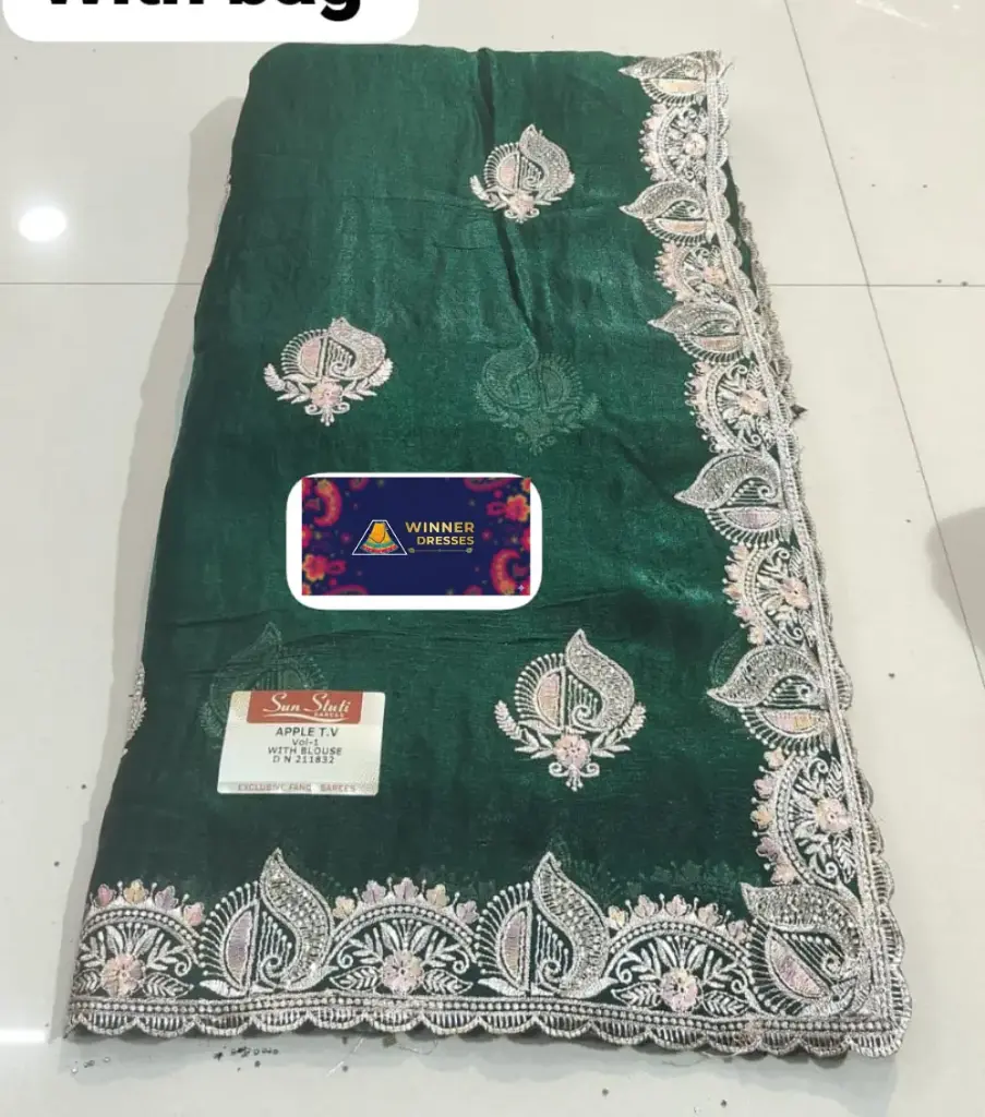 Beautiful Chiffon Saree with silver mechine work