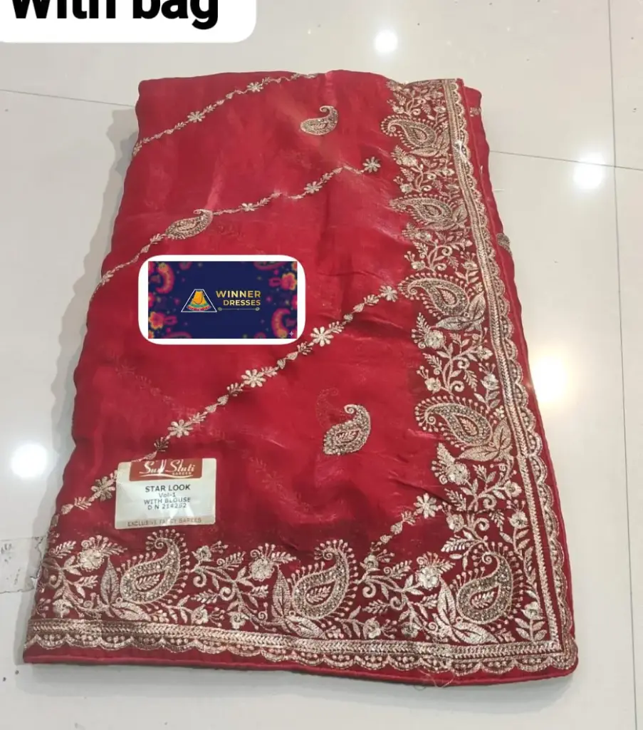 Beautiful Chiffon Saree with stone work on borders 