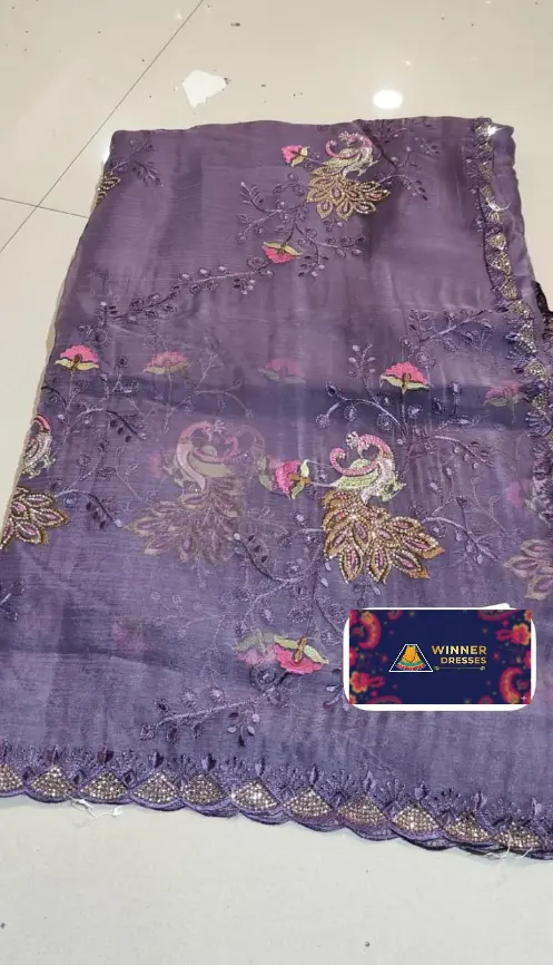 Beautiful Chiffon Saree with peacock design 