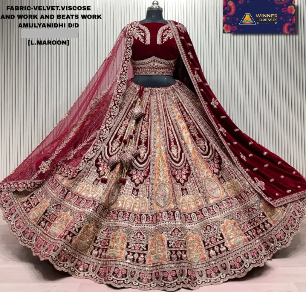 Heavy velvet bridal rajwadi lehenga 