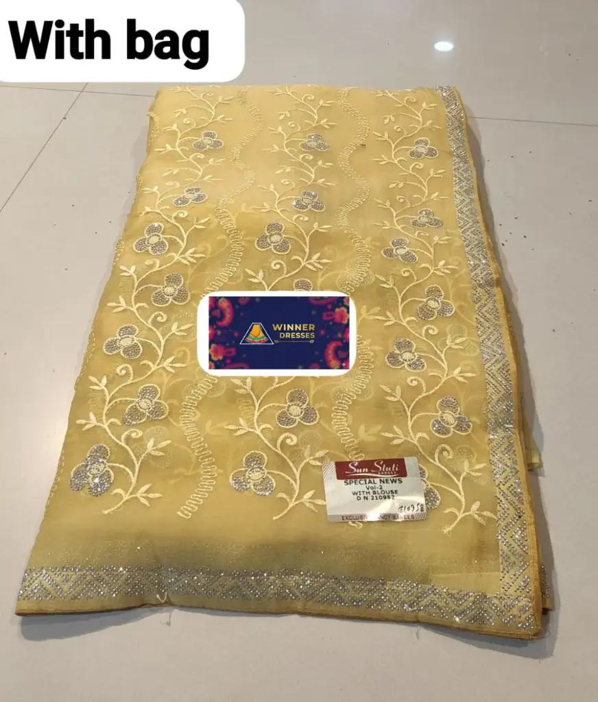 Beautiful organza saree with machine embroidery 