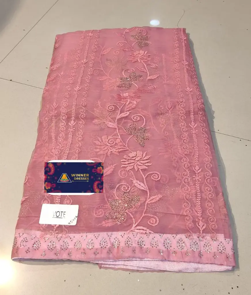 Beautiful organza saree with stone work 