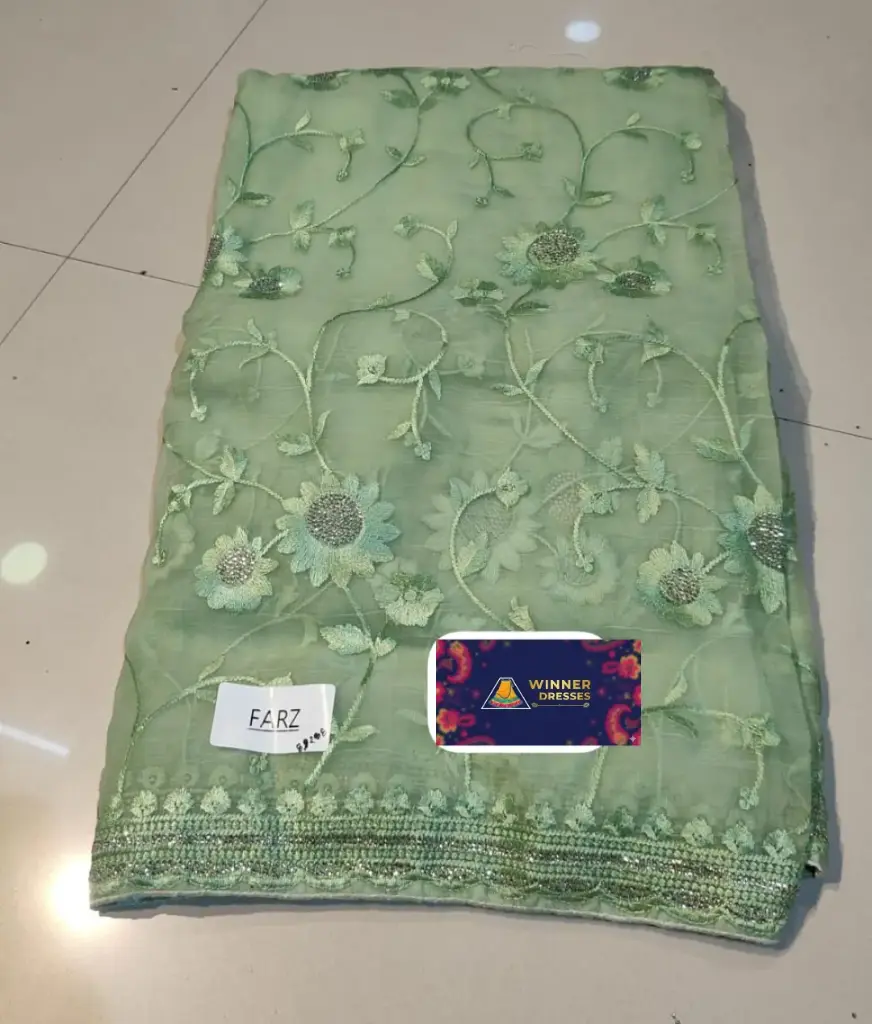 Beautiful organza saree with machine embroidery 