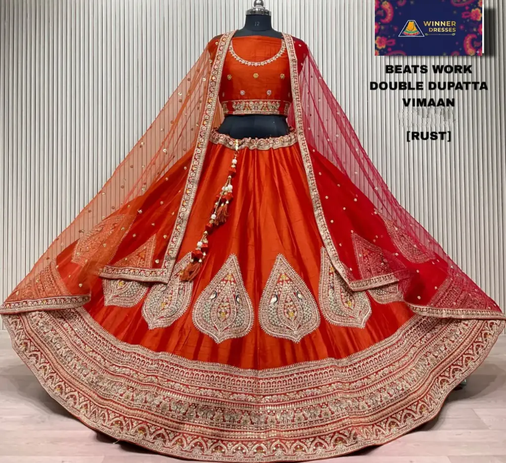 Silk bridal rajwadi lehenga with border work 